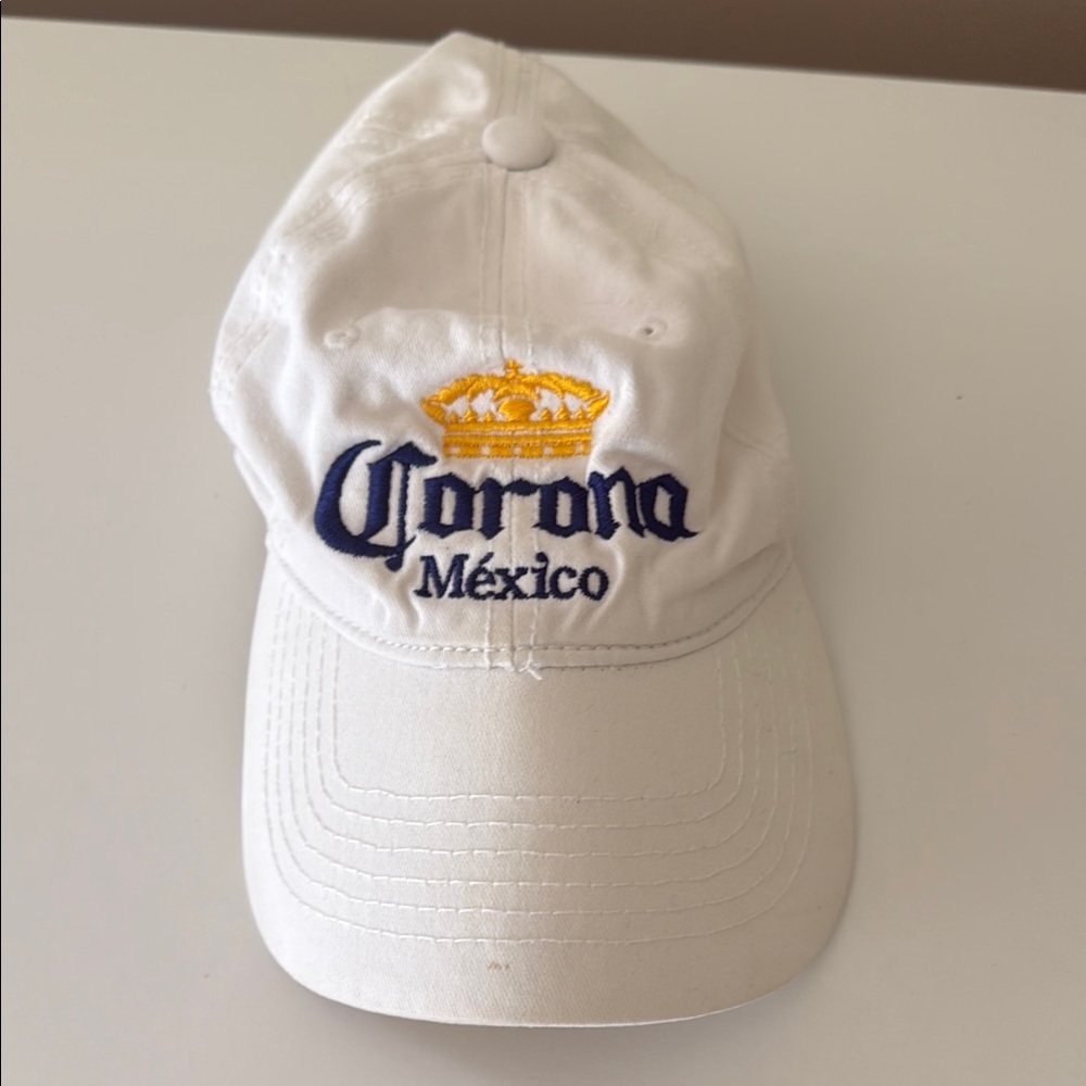 Corona México White Cap with Gold and Blue Embroidery